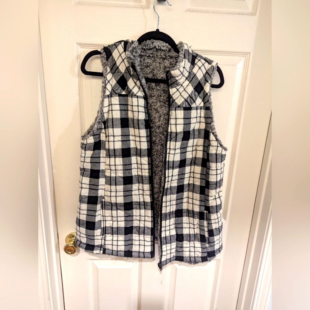 Reversible Plaid Sherpa Vest